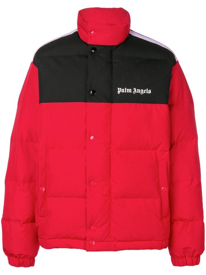 Palm Angels Print Logo Down Jacket - Red