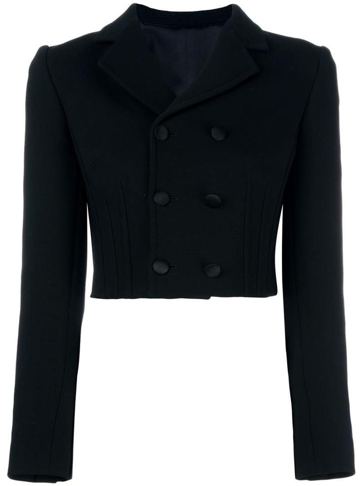 Dolce & Gabbana Double Breasted Cropped Jacket, Women's, Size: 44, Black, Virgin Wool/polyamide/spandex/elastane/silk