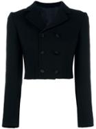 Dolce & Gabbana Double Breasted Cropped Jacket, Women's, Size: 44, Black, Virgin Wool/polyamide/spandex/elastane/silk