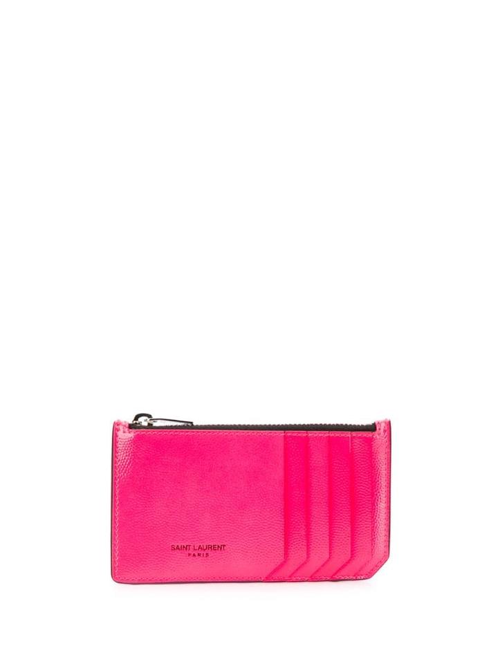 Saint Laurent Glossy Logo Stamp Cardholder - Pink