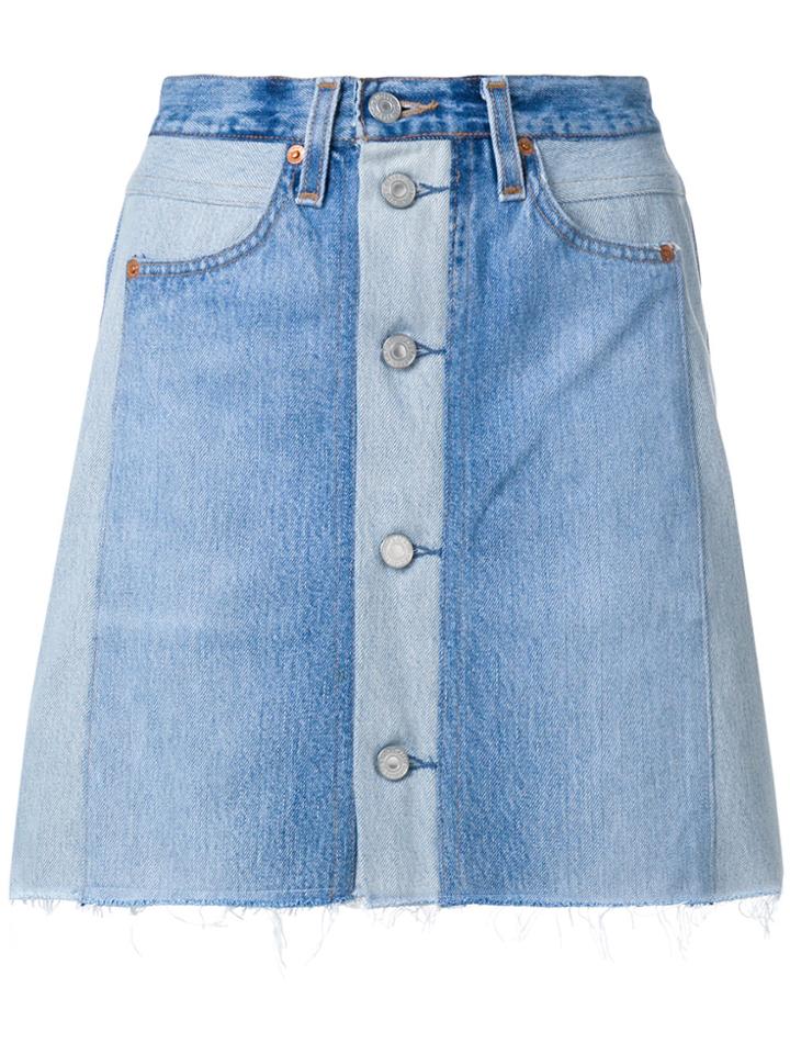 Re/done High Waisted Button Front Mini Skirt - Blue