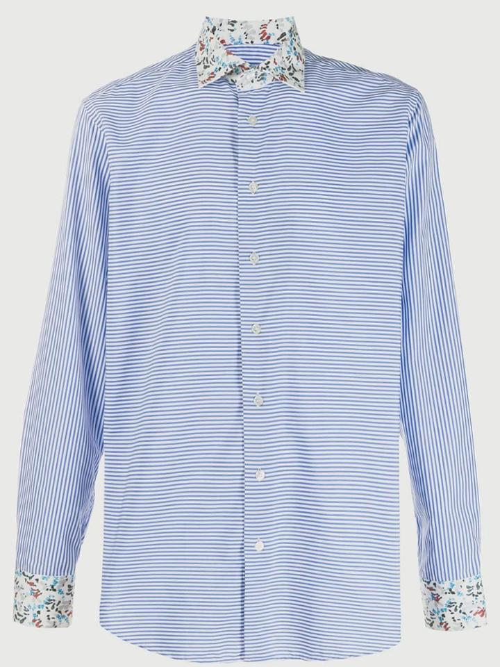 Etro Floral-trimmed Striped Shirt - Blue
