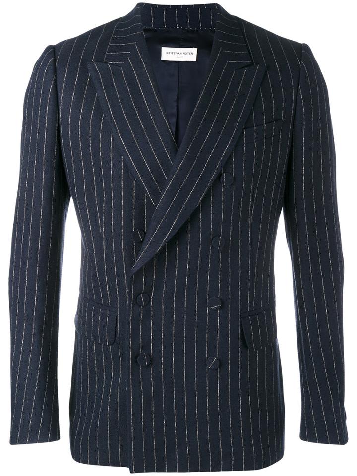 Dries Van Noten Pin Stripe Blazer, Men's, Size: 50, Blue, Linen/flax/wool