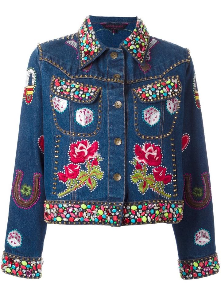 Manish Arora Embellished Denim Jacket, Women's, Size: Medium, Blue, Cotton