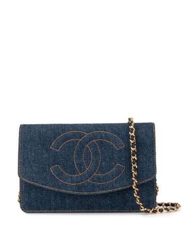 Chanel Pre-owned Chain Denim Shoulder Wallet Bag - Blue