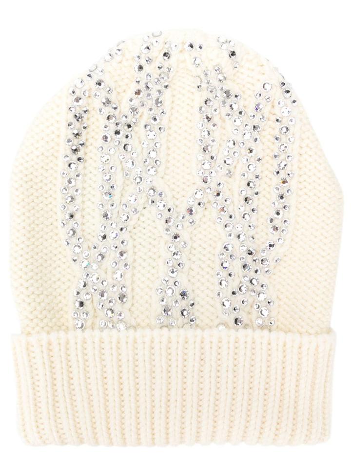 Ermanno Scervino Knitted Embellished Hat - White