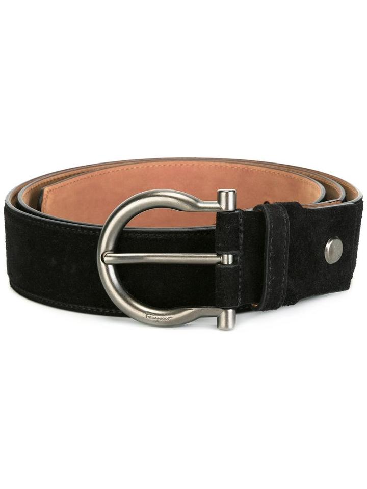 Salvatore Ferragamo Gancino Buckle Belt, Men's, Size: 115, Black, Calf Suede