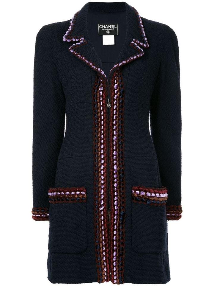 Chanel Pre-owned Embroidered Trimming Slim Coat - Blue