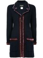Chanel Pre-owned Embroidered Trimming Slim Coat - Blue