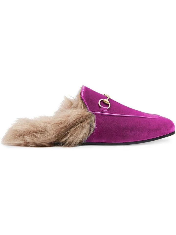 Gucci Pink Princetown Velvet Fur Lined Mules