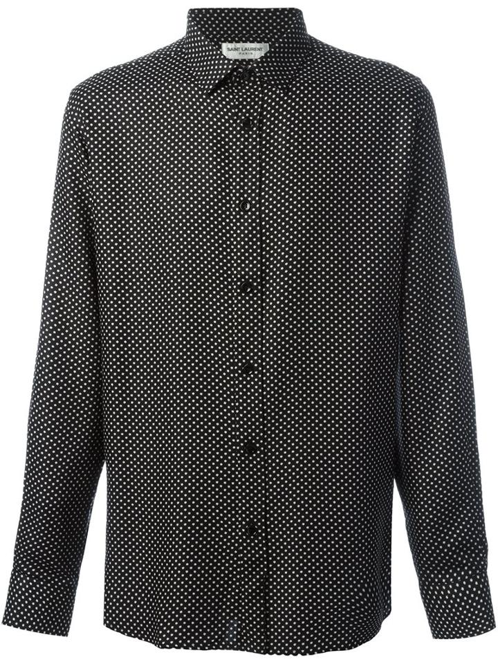 Saint Laurent Star Print Shirt, Men's, Size: 41, Black, Viscose