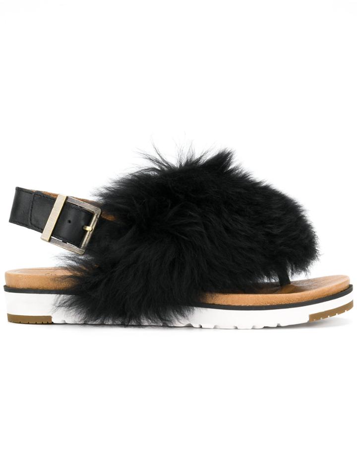 Ugg Australia Fur Appliqué Sandals - Black