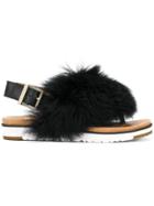 Ugg Australia Fur Appliqué Sandals - Black