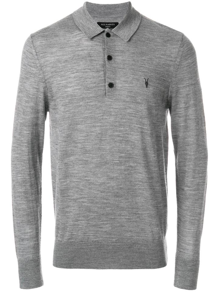 All Saints Long-sleeved Polo Shirt - Grey