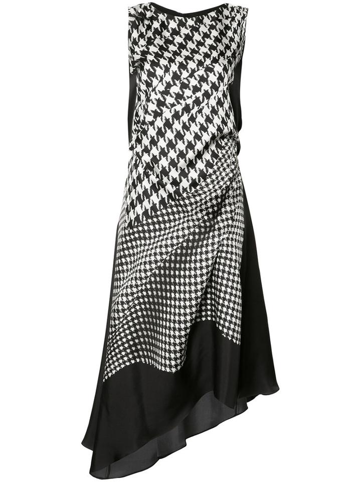 Monse Houndstooth Asymmetric Dress, Women's, Size: 6, Black, Silk