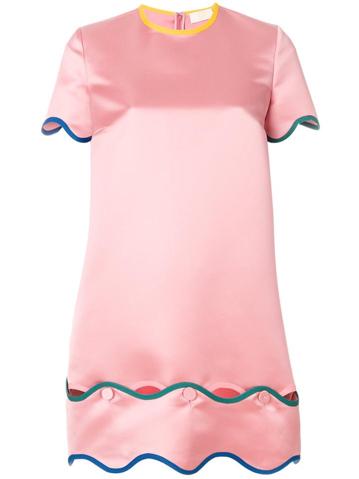 Sara Battaglia Contrast Scalloped Trim Dress - Pink & Purple