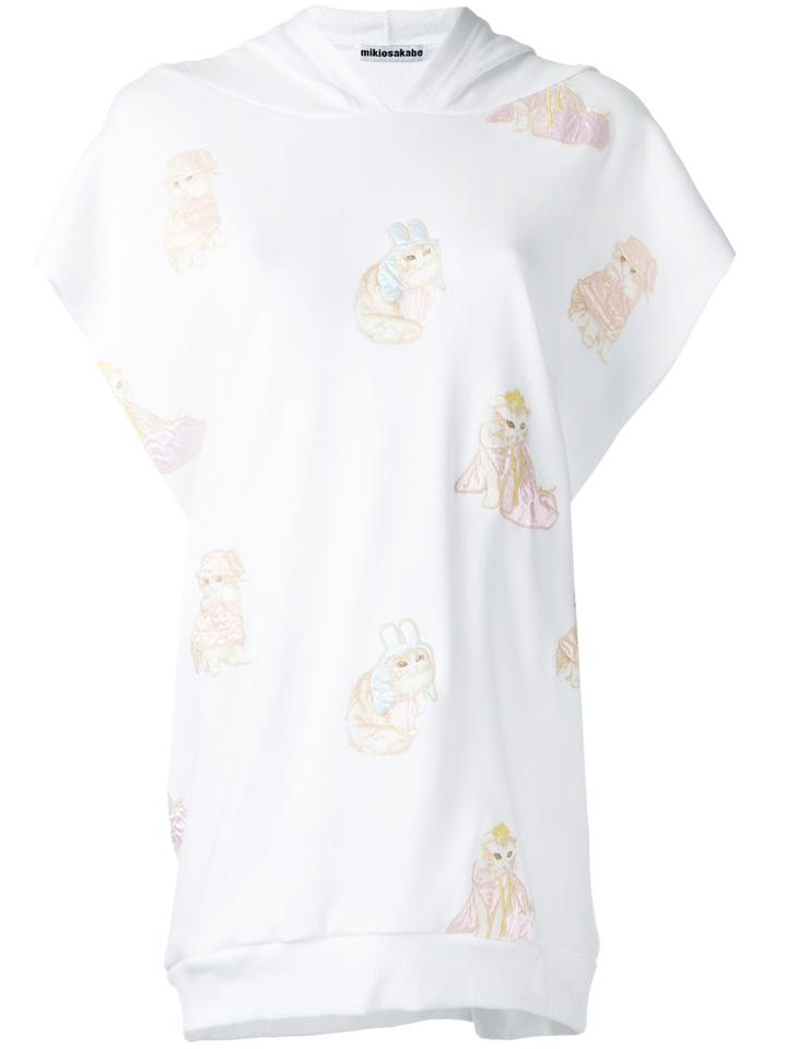 Mikio Sakabe Cat Print Sleeveless Hoodie, Women's, Size: Medium, White, Cotton
