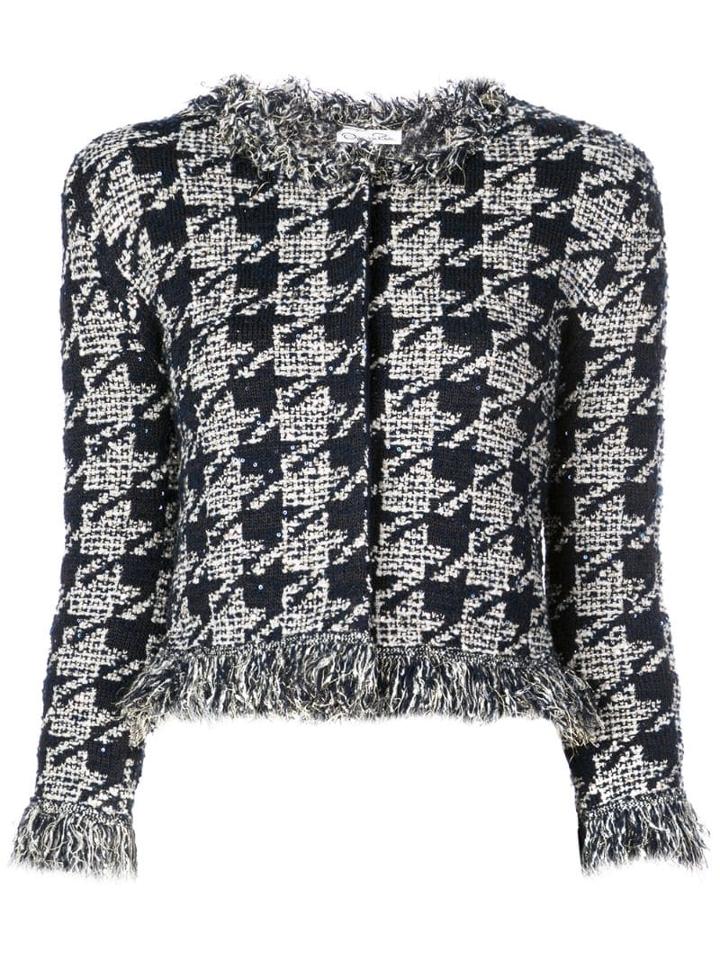Oscar De La Renta Houndstooth Check Tweed Jacket - Blue