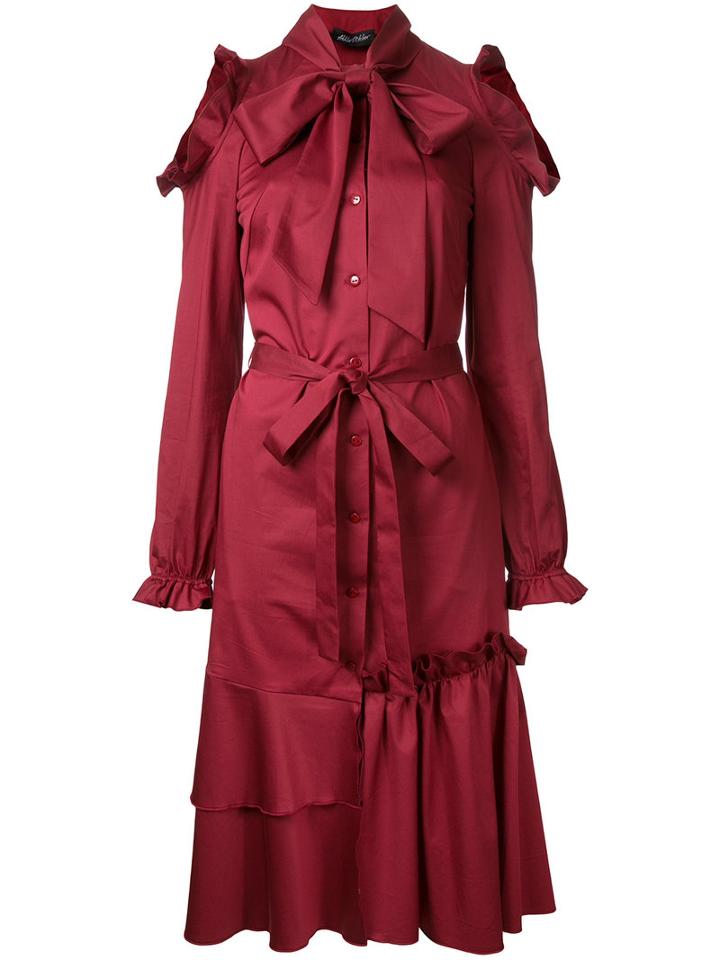 Anna October - Cut-out Shoulders Flared Dress - Women - Cotton/elastolefin - Xs, Red, Cotton/elastolefin