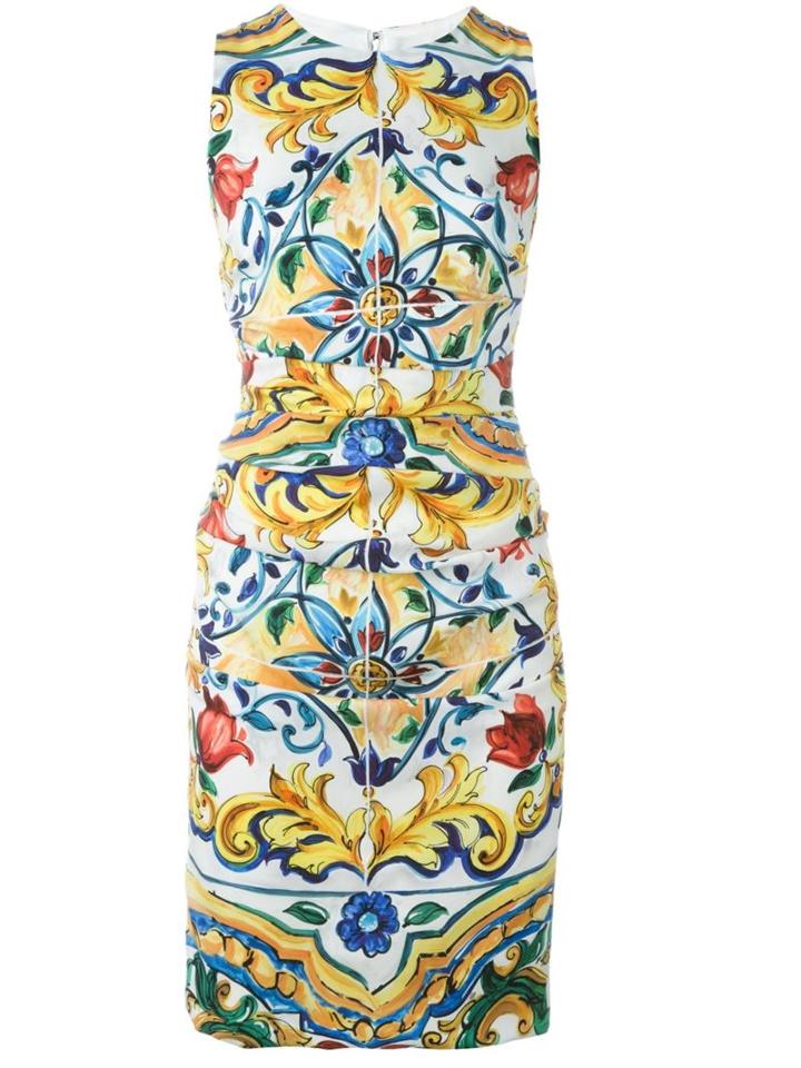 Dolce & Gabbana Majolica Print Fitted Dress, Women's, Size: 42, Spandex/elastane/silk