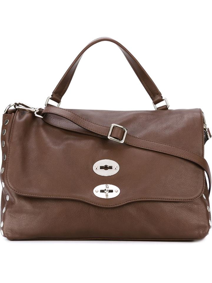 Zanellato Medium Flap Closure Tote - Brown