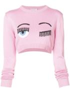 Chiara Ferragni Cropped Winking Sweater - Pink