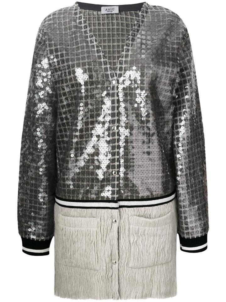 Aviù Long Sequin Panel Cardigan - Grey