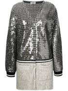 Aviù Long Sequin Panel Cardigan - Grey