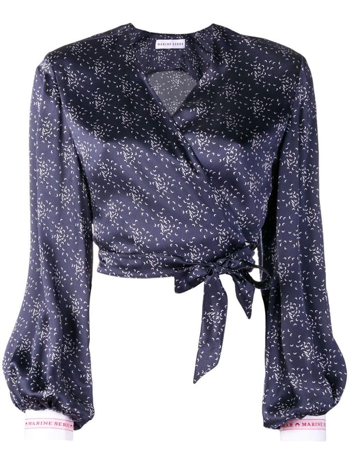 Marine Serre Micro Moons Cropped Blouse - Blue