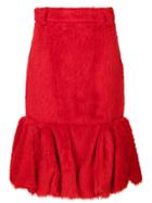 Prada Fluffy Ruffled Hem Midi Skirt - Red