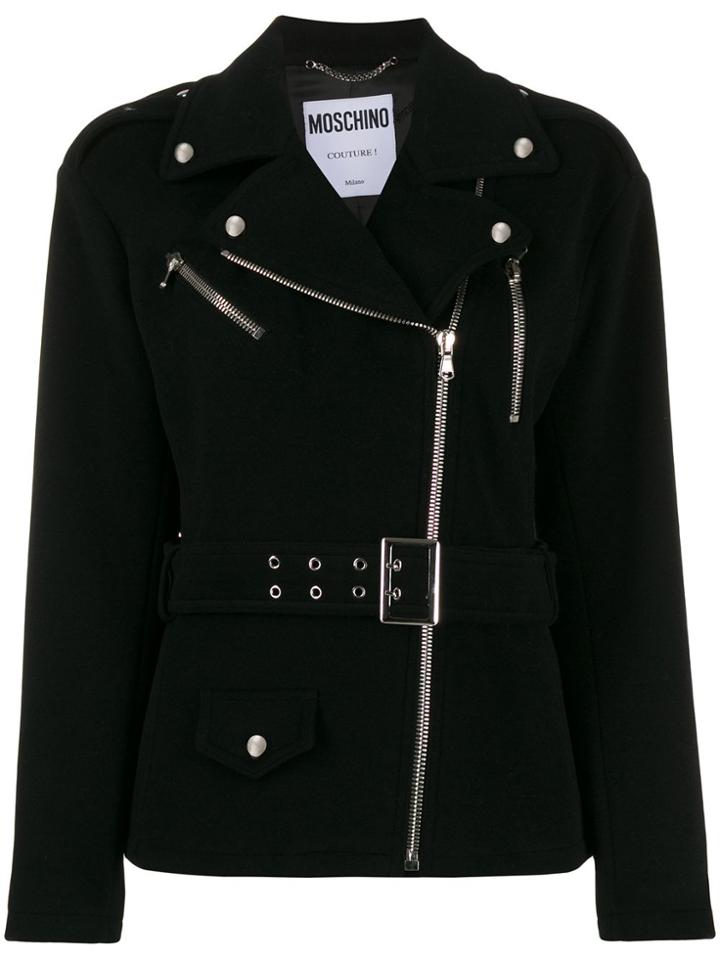 Moschino Off-centre Zipped Jacket - Black