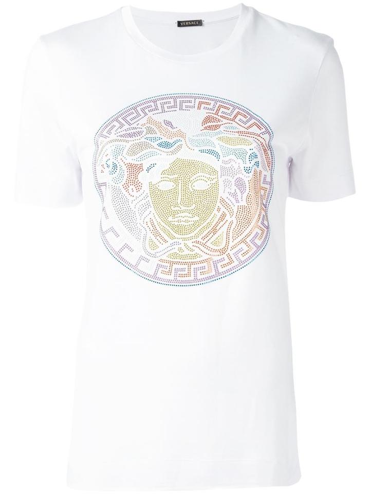 Versace Studded Medusa T-shirt, Women's, Size: 36, White, Viscose/silk