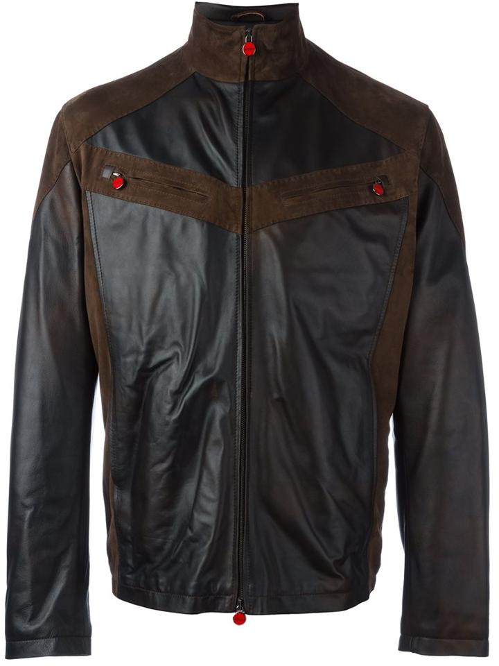 Kiton Zipped Panelled Leather Jacket