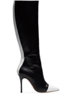 Manolo Blahnik Black And White Wakia 105 Knee High Leather Boots