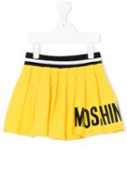 Moschino Kids - Logo Print Pleated Skirt - Kids - Cotton/spandex/elastane - 8 Yrs, Yellow/orange