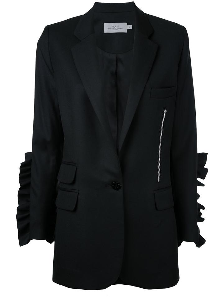 Preen By Thornton Bregazzi Ruffled Sleeve Blazer, Women's, Size: Small, Black, Virgin Wool