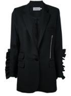 Preen By Thornton Bregazzi Ruffled Sleeve Blazer, Women's, Size: Small, Black, Virgin Wool