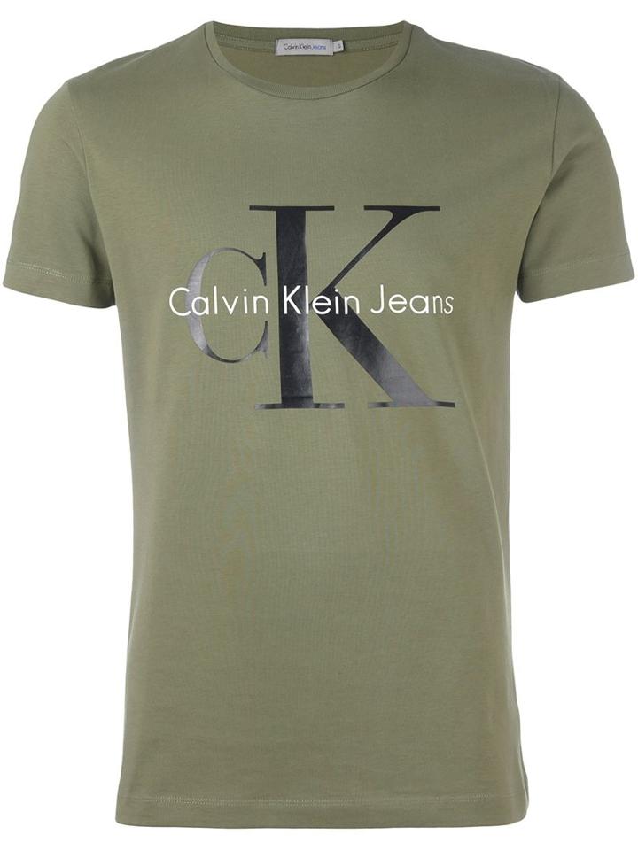 Calvin Klein Jeans Logo Print T-shirt, Men's, Size: Large, Green, Cotton
