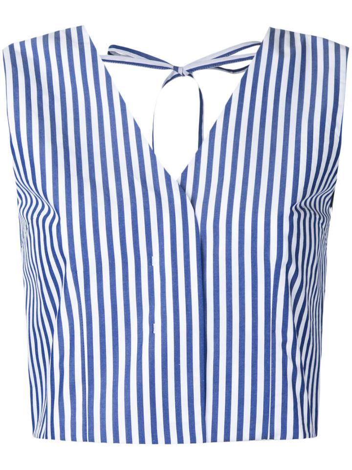 Taro Horiuchi - Striped Waistcoat - Women - Cotton - One Size, White, Cotton