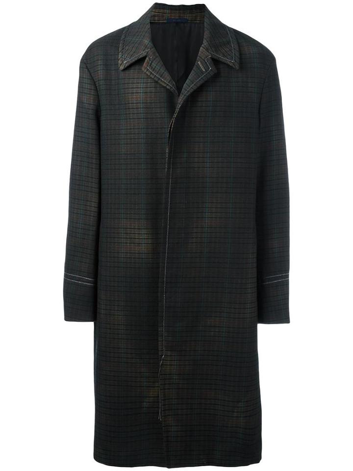 Lanvin Checked Pattern Overcoat, Men's, Size: 48, Grey, Wool/viscose