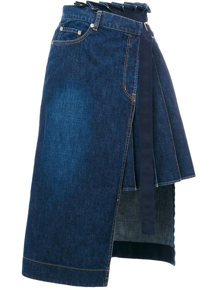 Sacai - Asymmetric Pleated Kilt Skirt - Women - Cotton - 2, Blue, Cotton