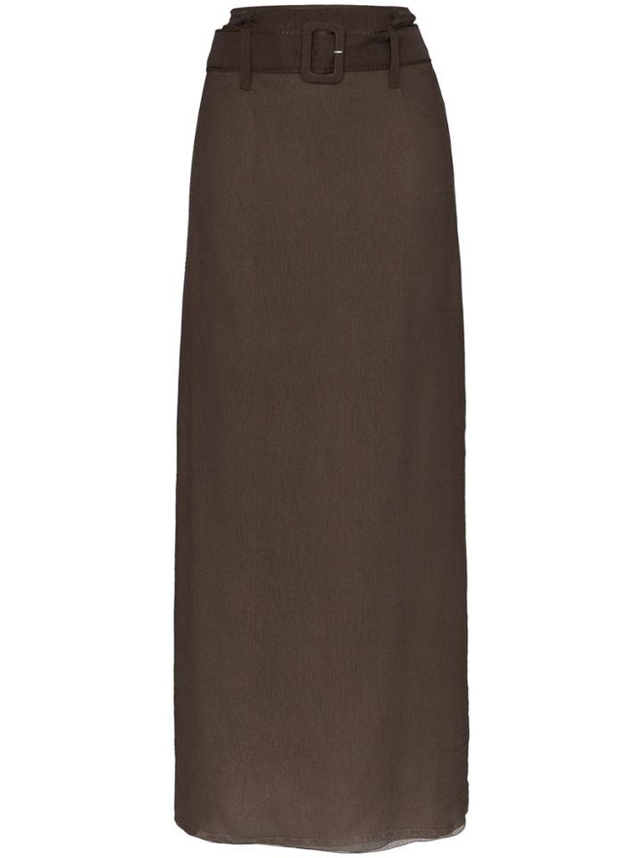 Prada Chiffon Belted Maxi Skirt - Brown