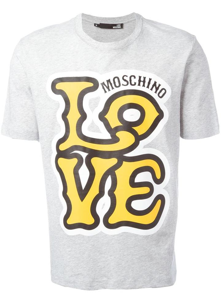 Love Moschino Logo Print T-shirt, Men's, Size: Medium, Grey, Cotton