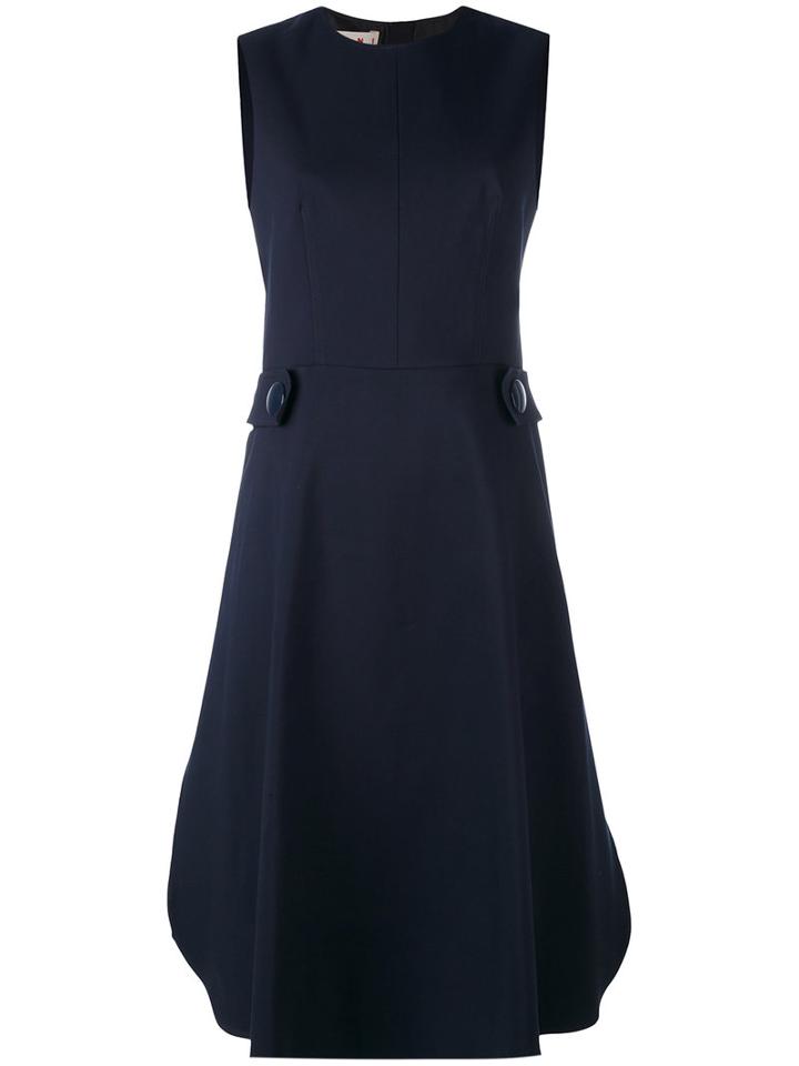 Marni - Flared Midi Dress - Women - Silk/cotton - 46, Blue, Silk/cotton