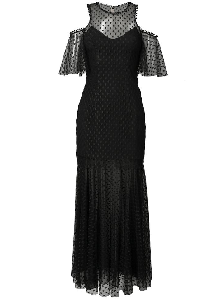 Monique Lhuillier Sheer Cold Shoulder Gown - Black
