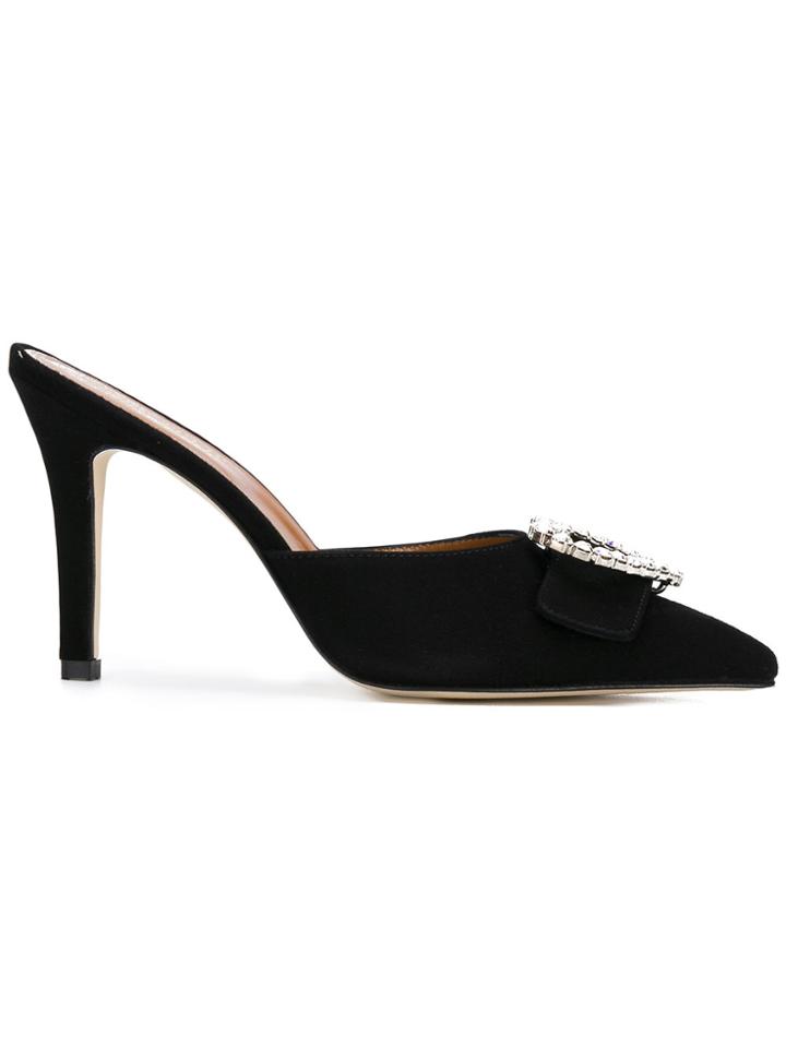 Paris Texas Heart Embellished Pointed Mules - Black