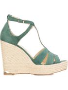 Paloma Barceló Espadrille Wedge Sandals, Women's, Size: 39, Green, Hemp/leather/suede