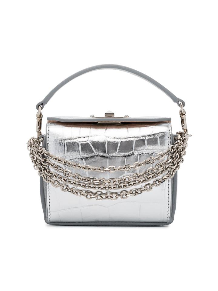 Alexander Mcqueen Metallic Croc Leather Nano Bag