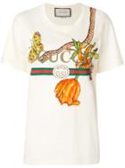 Gucci Gucci Logo T-shirt With Floral And Snake Print - Nude & Neutrals