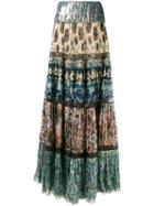 Roberto Cavalli Patch Pleated Maxi Skirt, Women's, Size: 40, Blue, Silk/polyester